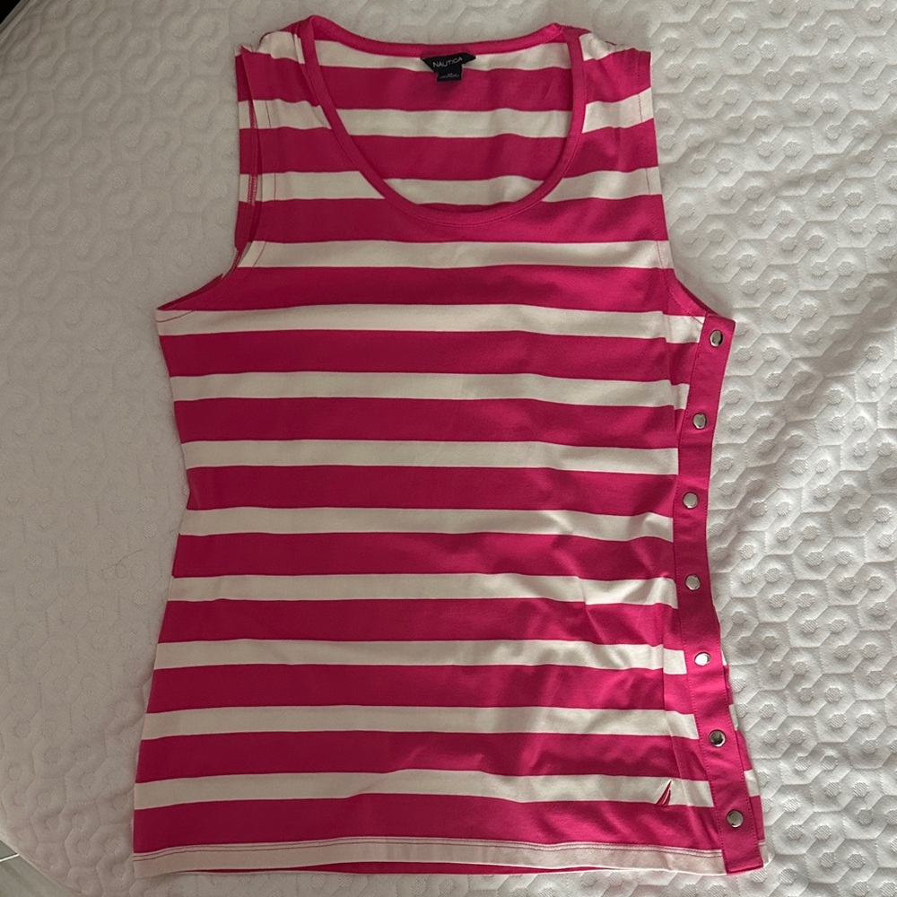 Nautica Pink and White Striped Tank Top
